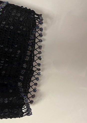 Boncuk İşlemeli Siyah  mini Triko Elbise - Görsel 3