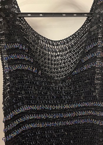 Boncuk İşlemeli Siyah  mini Triko Elbise - Görsel 2