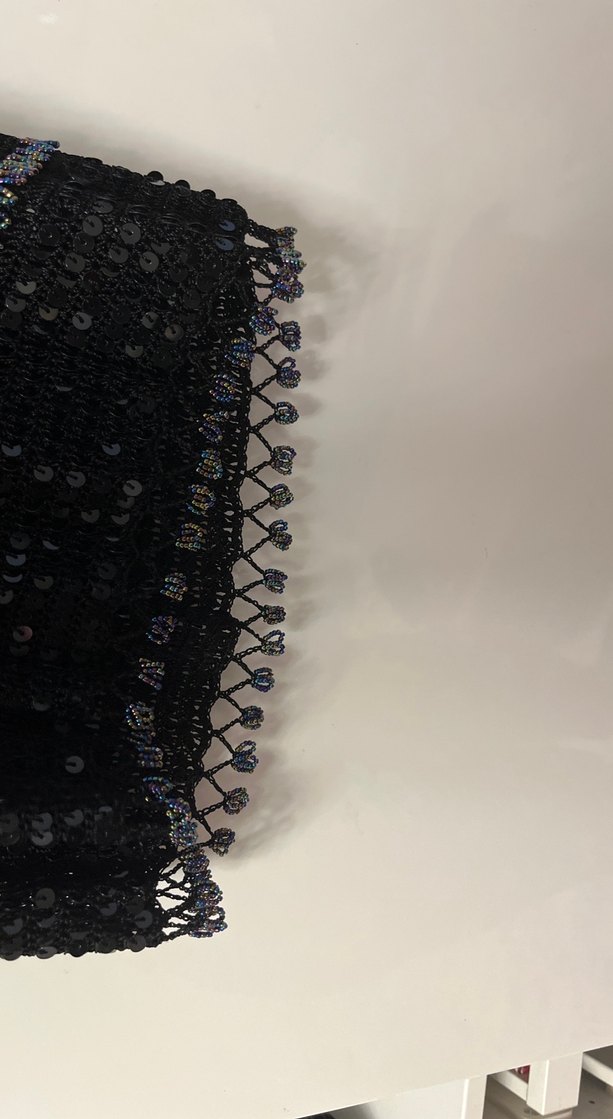 Boncuk İşlemeli Siyah  mini Triko Elbise - Görsel 3