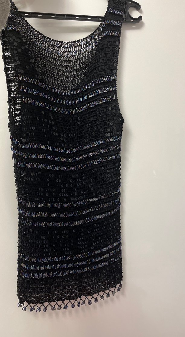 Boncuk İşlemeli Siyah  mini Triko Elbise - Görsel 4