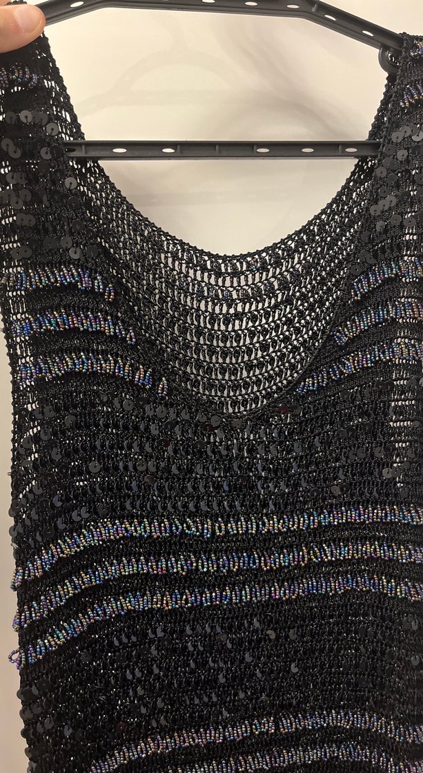 Boncuk İşlemeli Siyah  mini Triko Elbise - Görsel 2