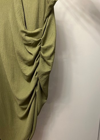 Drapeli Kolsuz Keten Midi Elbise - Görsel 2