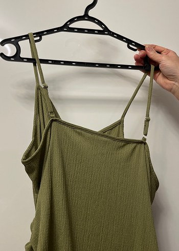 Drapeli Kolsuz Keten Midi Elbise - Görsel 5