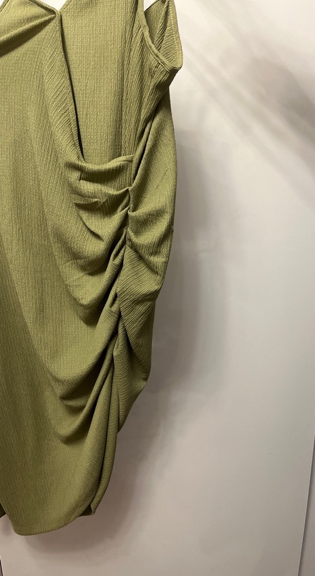 Drapeli Kolsuz Keten Midi Elbise - Görsel 2