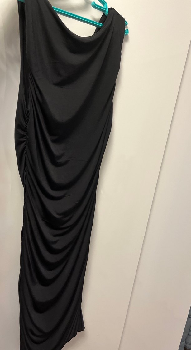 Siyah Drapeli Kadın Uzun Elbise - Görsel 3