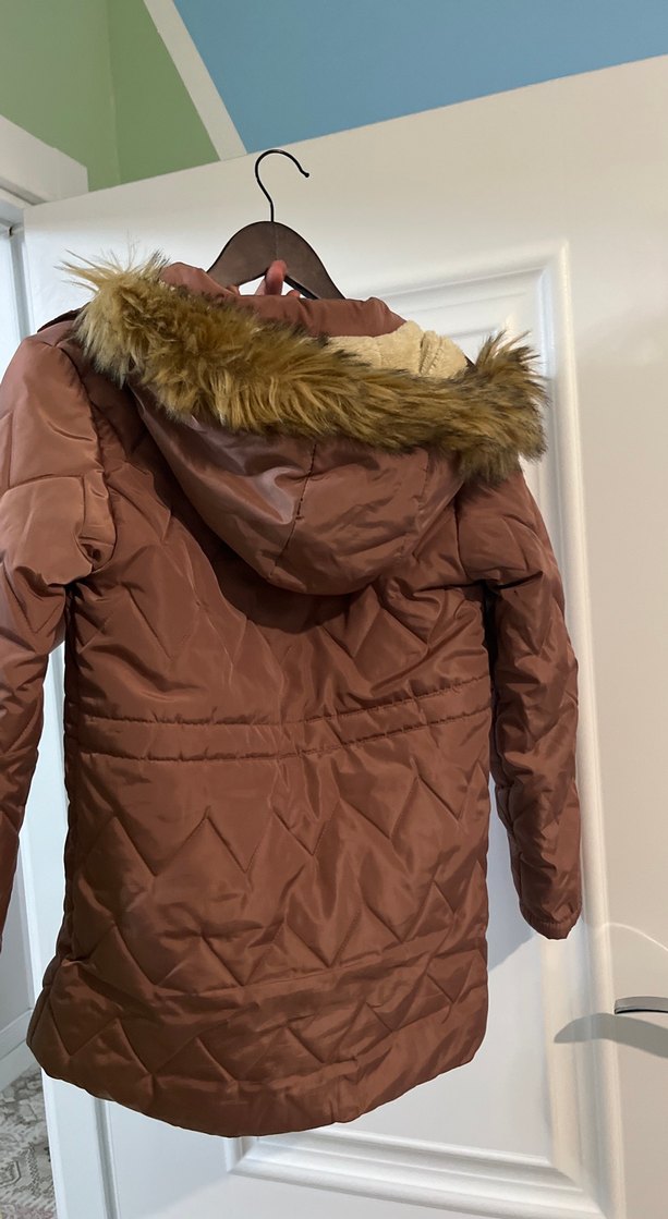 Kahverengi Kürklü Kadın Mont 12-13 yaş a uygun  gül kurusu renk - Görsel 4