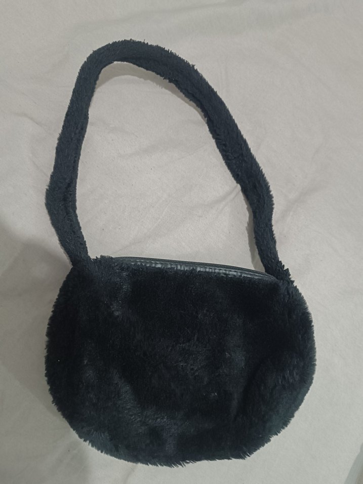 Kürk Detaylı Siyah Kadın Çanta - Görsel 2