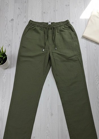 Kadın Haki Keten Regular Fit Pantolon