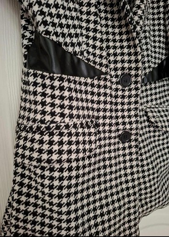 38 Beden gri Renk Düğmeli Ekose Kadın Blazer Ceket