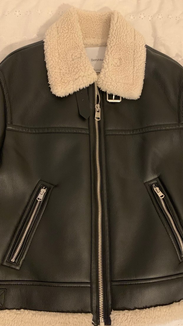 Siyah,Deri,İçi Yün Detaylı,Kemerli Biker Ceket - Görsel 4