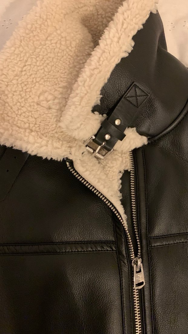 Siyah,Deri,İçi Yün Detaylı,Kemerli Biker Ceket - Görsel 2