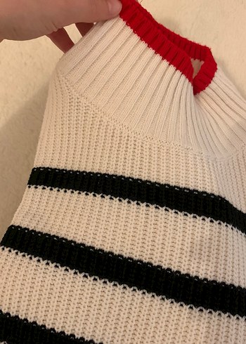 Dik Yaka,Çizgili,Kol Detaylı,Triko,Kadın Kazak. - Görsel 3