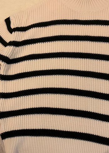 Dik Yaka,Çizgili,Kol Detaylı,Triko,Kadın Kazak. - Görsel 2