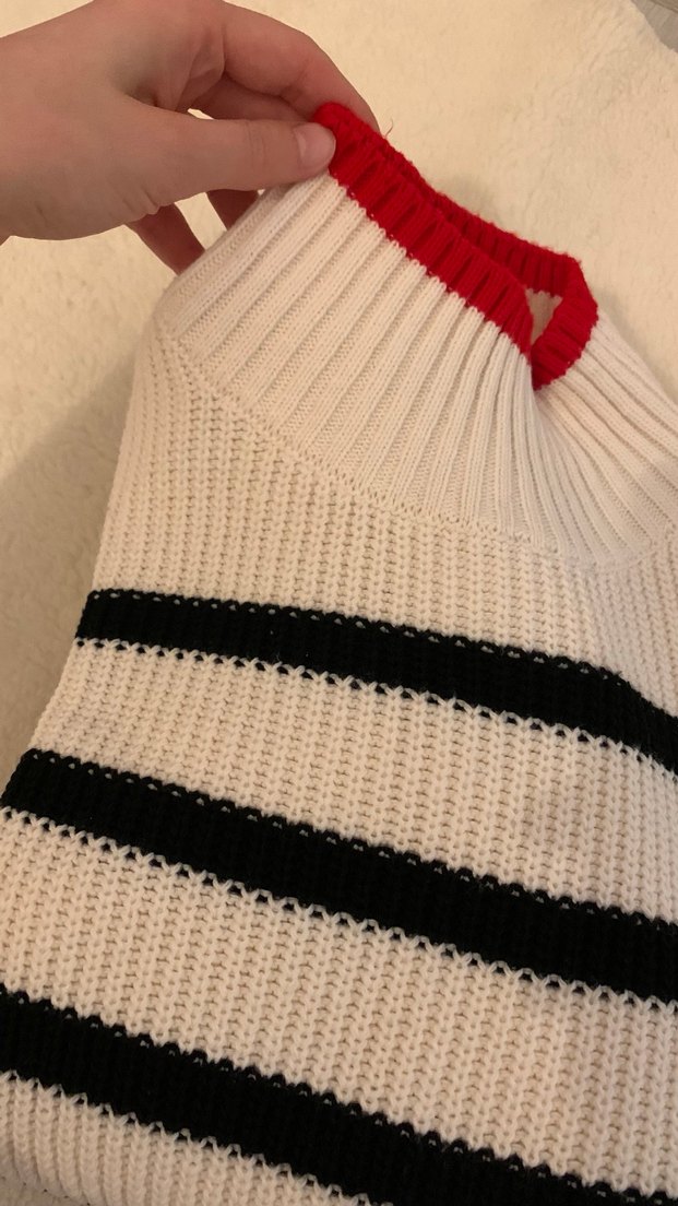 Dik Yaka,Çizgili,Kol Detaylı,Triko,Kadın Kazak. - Görsel 3