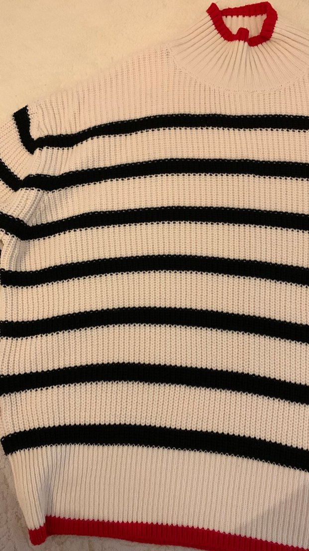 Dik Yaka,Çizgili,Kol Detaylı,Triko,Kadın Kazak. - Görsel 2