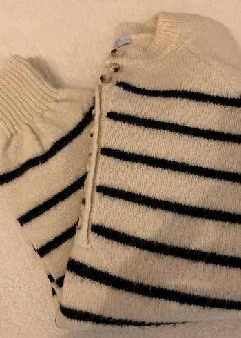 Yumuşacık,Yün Kazak,Çizgili,Boyun Kısmı Düğmeli - Görsel 2