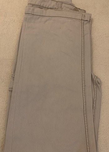 Bej Renk,Kahverengi Dikiş Detaylı,Kadın Kargo Jean - Görsel 3