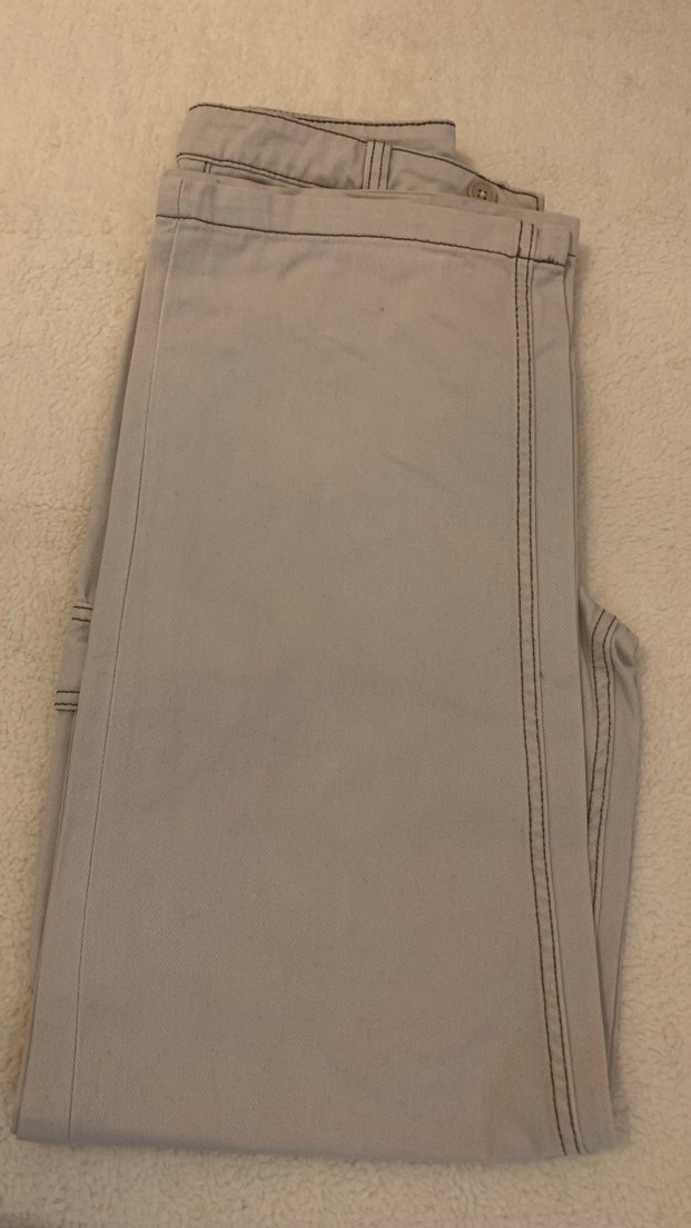 Bej Renk,Kahverengi Dikiş Detaylı,Kadın Kargo Jean - Görsel 3