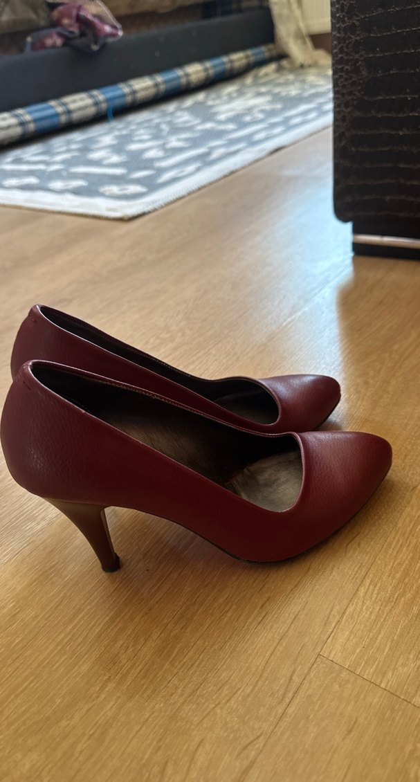 Bordo Deri Kadın Topuklu Stiletto - Görsel 2