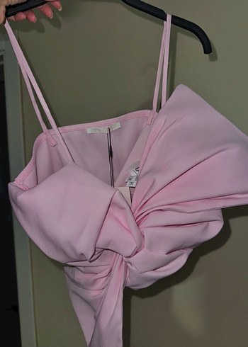 Zara Pembe Drapeli İnce Askılı Mini Bustiyer
