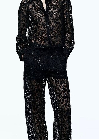 Zara Zara parlak dantelli pantolon