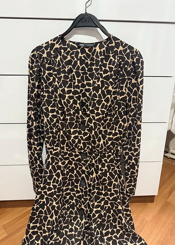 Zebra Desenli Uzun Kollu Mini Elbise - Görsel 9