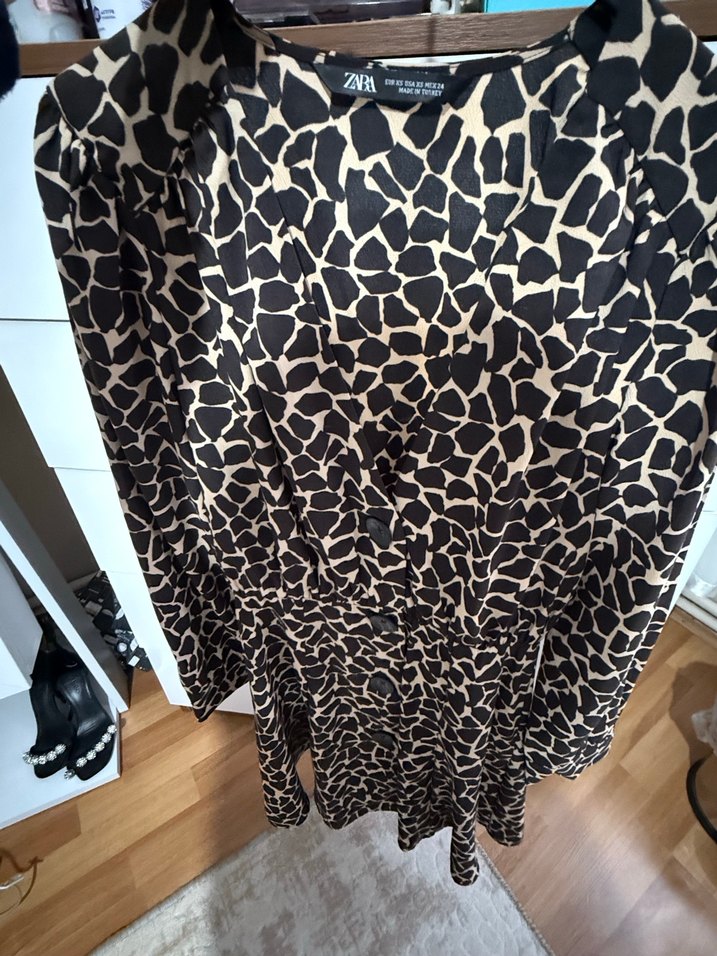 Zebra Desenli Uzun Kollu Mini Elbise - Görsel 3