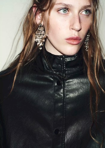 Siyah Deri Kadın Ceket, Kuşaklı, Salaş - Görsel 3