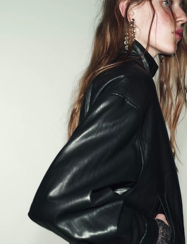 Siyah Deri Kadın Ceket, Kuşaklı, Salaş - Görsel 4