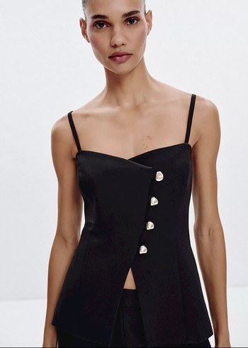 Düğmeli Siyah  Bustiyer Top - Görsel 4