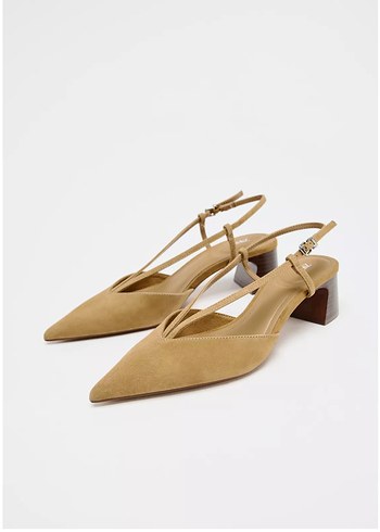 Zara Bej Süet Stiletto Topuklu Kadın Sandalet
