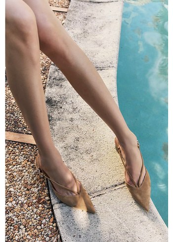 Bej Süet Stiletto Topuklu Kadın Sandalet