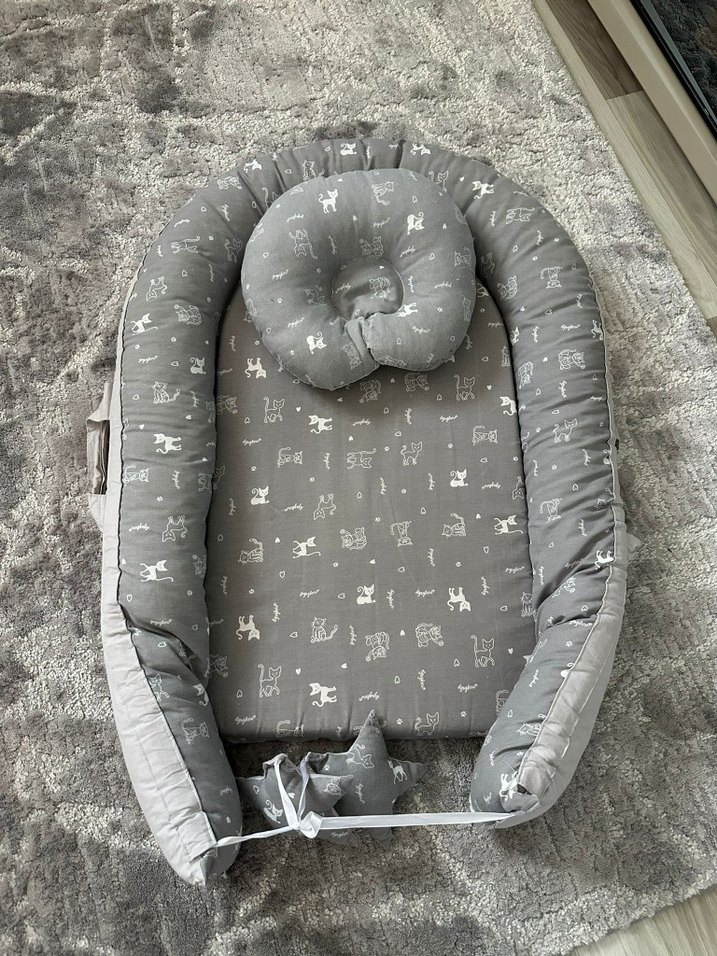 Gri Desenli Çocuk Uyku Yatağı ve Yastığı - Görsel 2