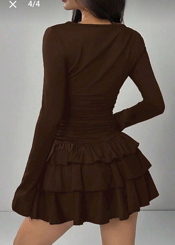 Kahverengi Uzun Kollu Mini Elbise - Görsel 2