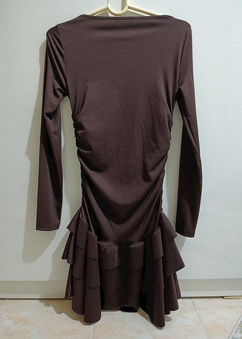 Kahverengi Uzun Kollu Mini Elbise - Görsel 3