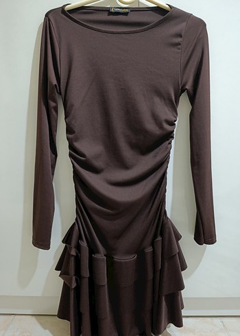 Kahverengi Uzun Kollu Mini Elbise - Görsel 8