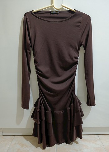 Kahverengi Uzun Kollu Mini Elbise - Görsel 4