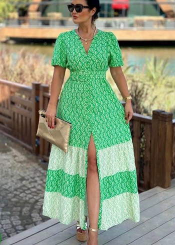 Yeşil Bohem Uzun Elbise - Görsel 7