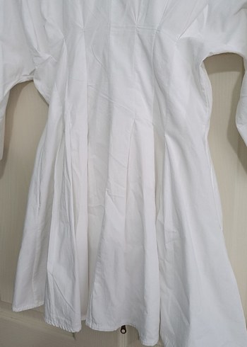 Beyaz Mini Poplin Elbise - Görsel 4