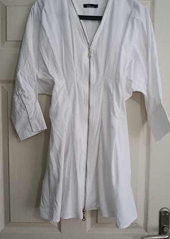 Beyaz Mini Poplin Elbise - Görsel 5