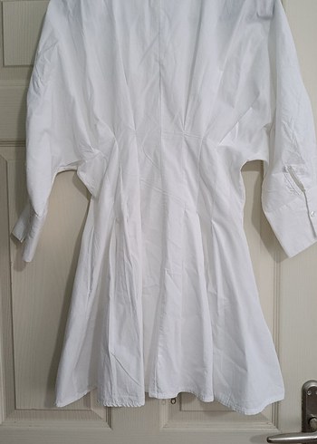 Beyaz Mini Poplin Elbise - Görsel 8