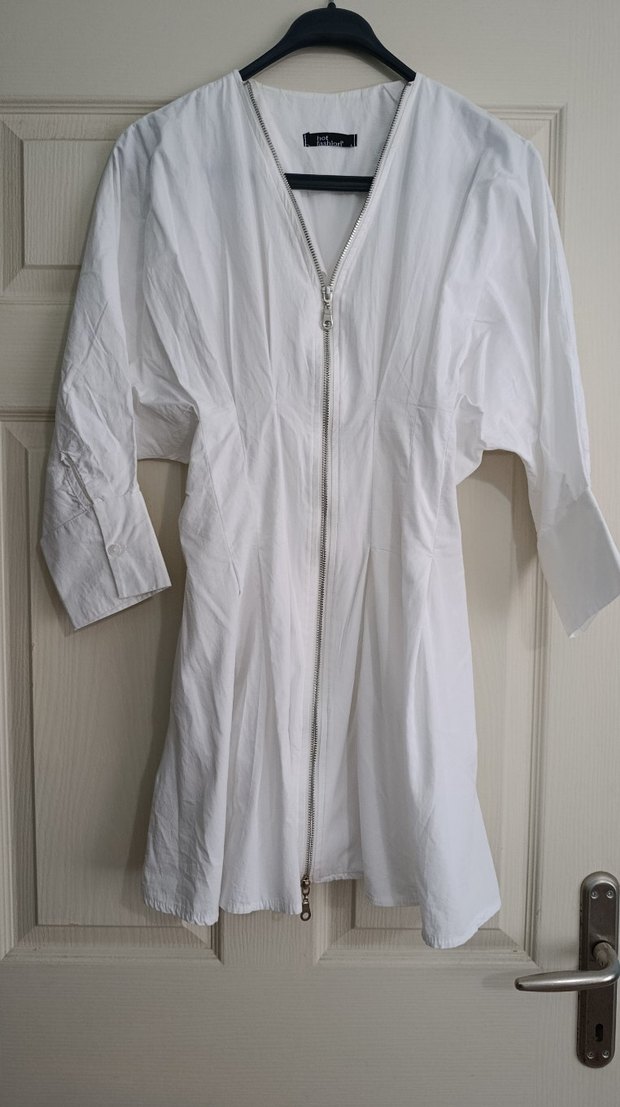 Beyaz Mini Poplin Elbise - Görsel 5