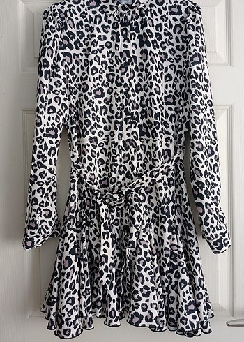 Leopar Desenli Kemerli Mini Elbise - Görsel 6