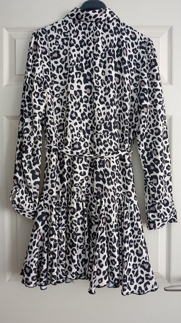 Leopar Desenli Kemerli Mini Elbise - Görsel 4