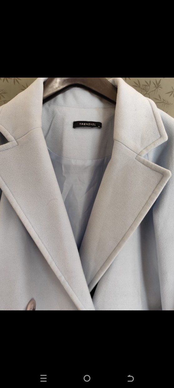 Mavi Midi Kadın Düğmeli kruvaze Kaban - Görsel 2