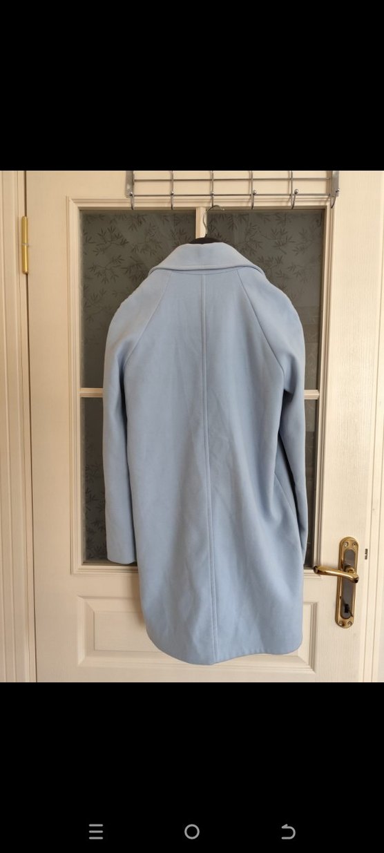 Mavi Midi Kadın Düğmeli kruvaze Kaban - Görsel 3