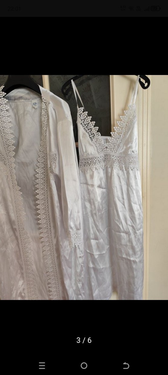 İşlemeli Beyaz Uzun Bohem Kadın gecelik Takımı - Görsel 3