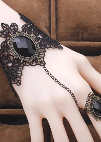 Dantel İşlemeli Siyah Gotik El Zinciri , gotik bileklik