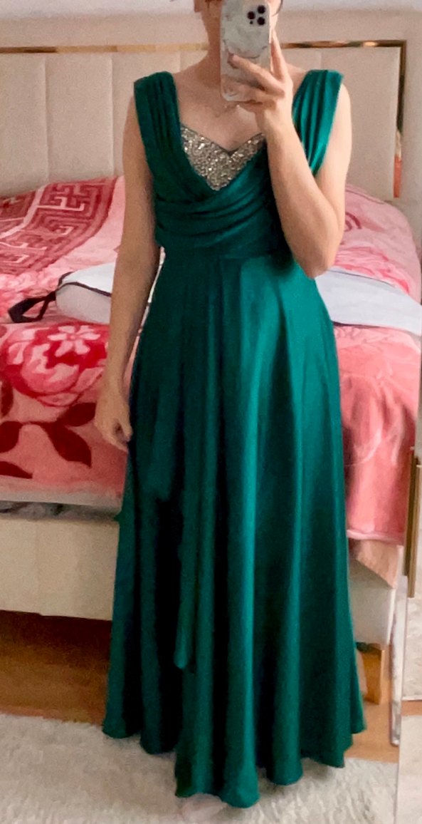 Yeşil Drapeli  Abiye Elbise - Görsel 2