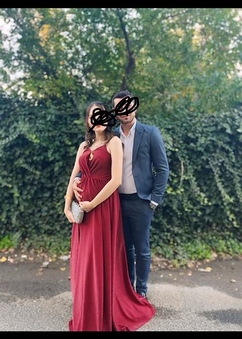 Bordo Straplez Uzun Abiye Elbise - Görsel 3